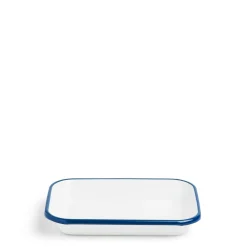 White & Blue Enamel Rectangle Dish Small