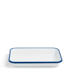 White & Blue Enamel Rectangular Dish Large