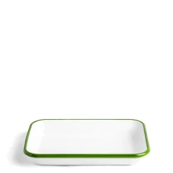 White & Green Enamel Rectangular Dish 26cm